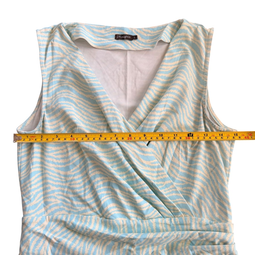 J.McLaughlin Blue White Zebra Print Faux Wrap‎ Sleeveless Sheath Dress Small - Picture 7 of 7